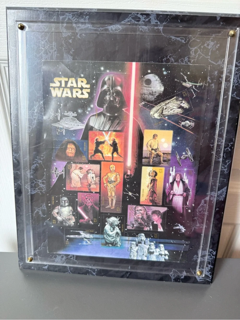 2007 Stamps 30th Anniversary Set USPS Star Wars 41 ct Postage Stamp Sheet Framed